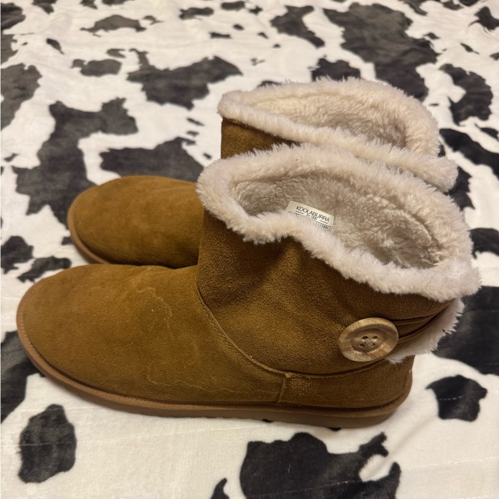 Koolaburra Tan Suede Boots with Logo Detail